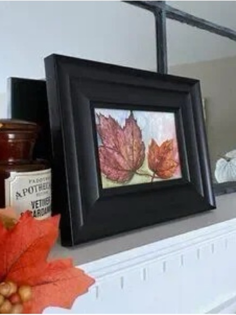 Classic Black Picture Frame with Autumn Leaf Art